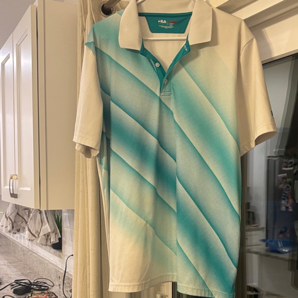 Fila Teal and White Striped Polo